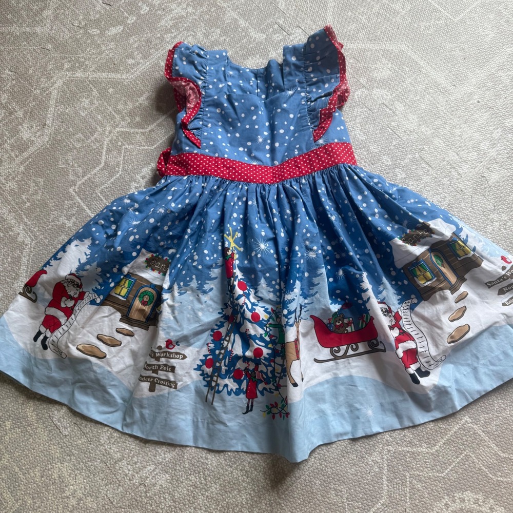 Eleanor Rose Christmas Dress Kids Blue Santa North Pole Polka Dot Ruffle Sash